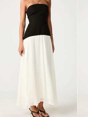 Strapless Black and White Maxi Dress